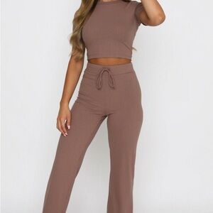 White Fox Boutique Women's Brown Ribbed Pants